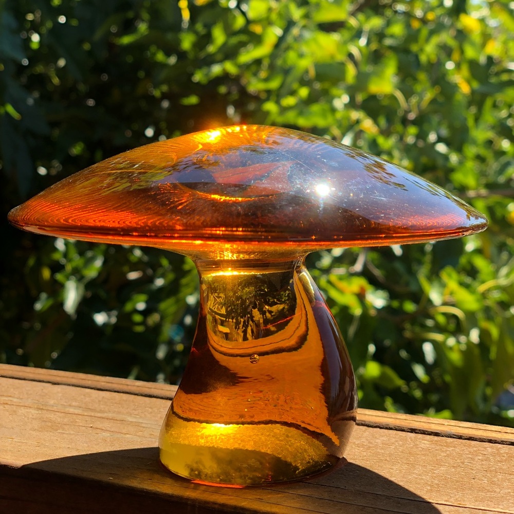 MCM vintage amber glass mushroom paperweight
